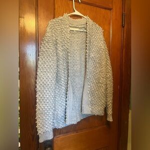 LOFT Textured Gray Women Cardigan Medium